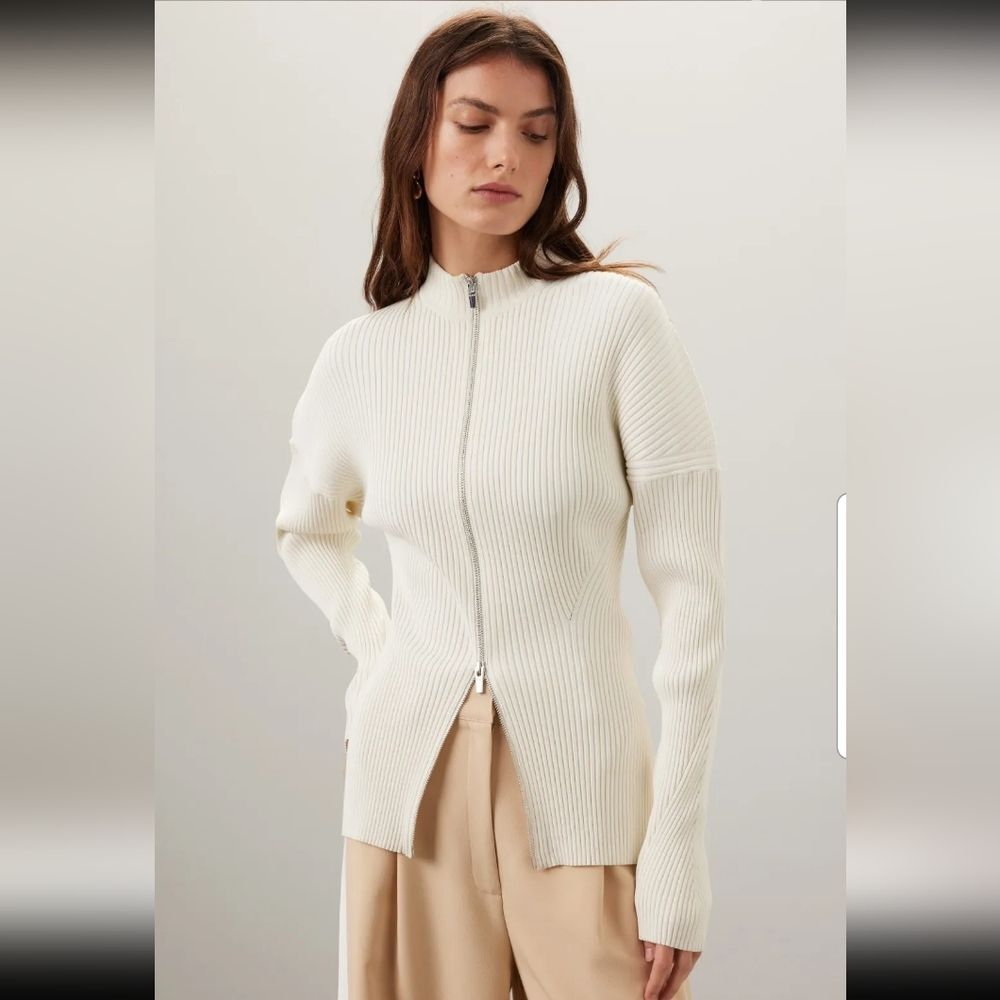 A.L.C. Noa White Zip Cardigan Size S